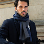 Wool Scarf Blue & Dark Grey Men Romeo - Leather Gloves Online® - Luxury Leather Gloves - Made in Italy - 11