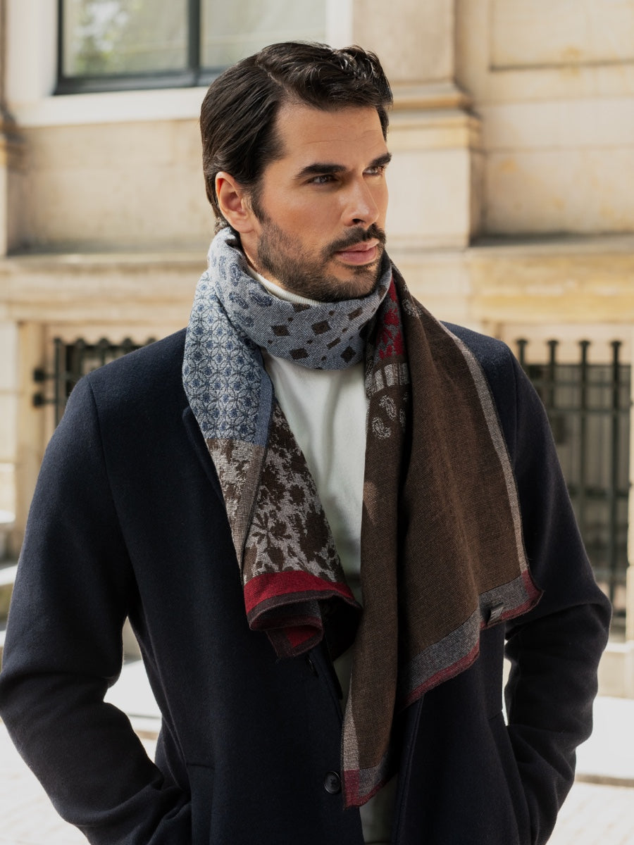 Red/Blue Italian Scarf Men Federico - Leather Gloves Online® - Luxury Leather Gloves - Made in Italy - 11