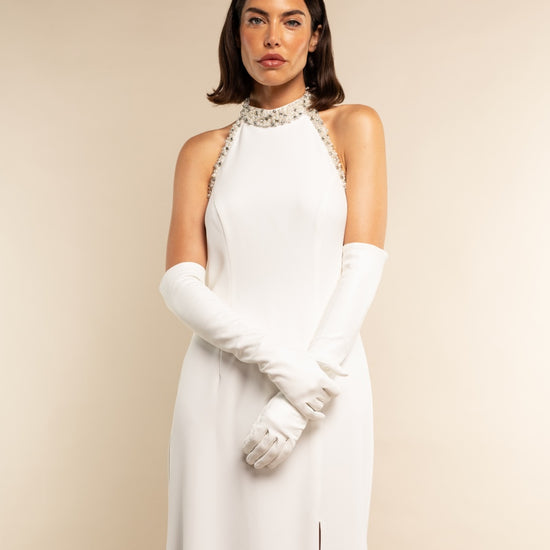 Gabriella (white) - Italian unlined 12-button length leather bridal / opera gloves - Leather Gloves Online - Luxury Leather Gloves - 2