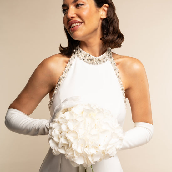 Gabriella (white) - Italian unlined 12-button length leather bridal / opera gloves - Leather Gloves Online - Luxury Leather Gloves - 4