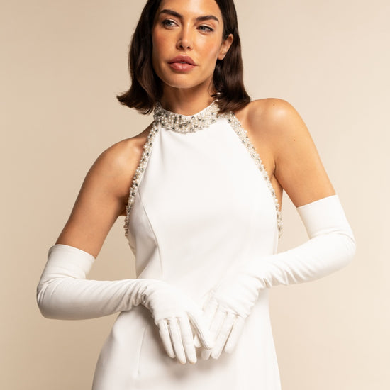 Gabriella (white) - Italian unlined 16-button length leather bridal / opera gloves - Leather Gloves Online - Luxury Leather Gloves - 4