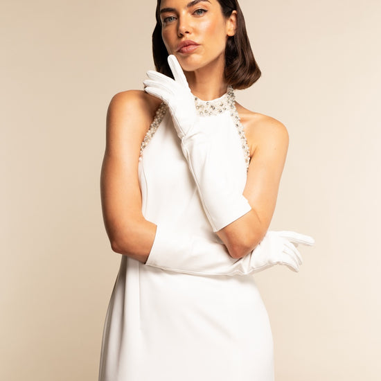 Gabriella (white) - Italian unlined 8-button length leather bridal / opera gloves - Leather Gloves Online - Luxury Leather Gloves - 5