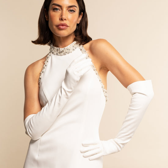 Gabriella (white) - Italian unlined 12-button length leather bridal / opera gloves - Leather Gloves Online - Luxury Leather Gloves - 5