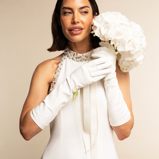 Gabriella (white) - Italian unlined 8-button length leather bridal / opera gloves - Leather Gloves Online - Luxury Leather Gloves - 6