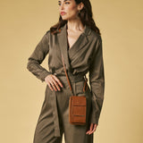 Giada (cognac) - Women's crossbody phone wallet with shoulder strap