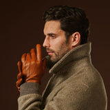 Giovanni (cognac) - Classic Italian lambskin leather gloves with cashmere lining