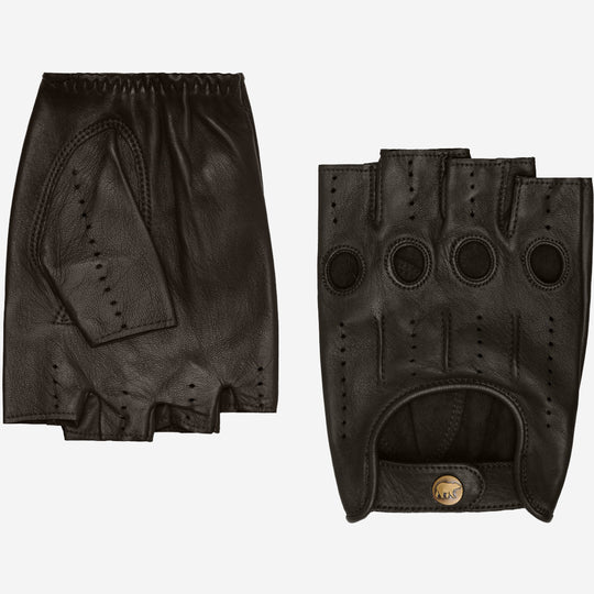 Giuseppe (black) - Italian lambskin fingerless leather driving gloves