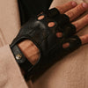 Giuseppe (black) - Italian lambskin fingerless leather driving gloves
