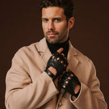 Giuseppe (black) - Italian lambskin fingerless leather driving gloves