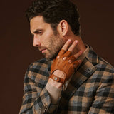 Giuseppe (cognac) - Italian lambskin fingerless leather driving gloves