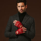 Giuseppe (red) - Italian lambskin fingerless leather driving gloves
