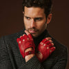 Giuseppe (red) - Italian lambskin fingerless leather driving gloves