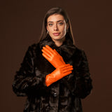 Isabella (orange) - Italian lambskin leather gloves with luxurious cashmere lining