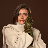 Isabella (green) - Italian lambskin leather gloves with luxurious cashmere lining