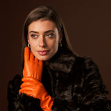 Isabella (orange) - Italian lambskin leather gloves with luxurious cashmere lining