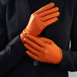 Isabella (orange) - Italian lambskin leather gloves with luxurious cashmere lining