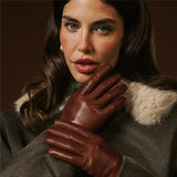 Isabella (brown) - Italian lambskin leather gloves with cashmere lining