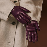 Isabella (eggplant) - Italian lambskin leather gloves with cashmere lining