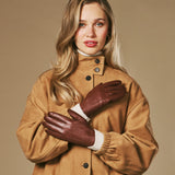 Julietta (brown) - Lambskin leather gloves with plush rabbit fur lining and touchscreen feature