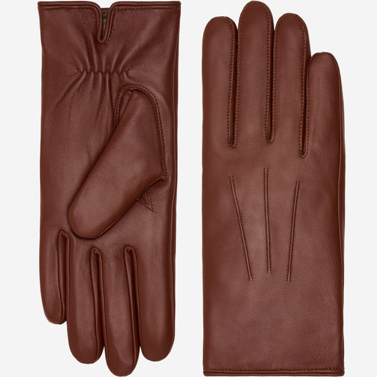 Julietta (brown) - Lambskin leather gloves with plush rabbit fur lining and touchscreen feature