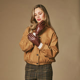 Julietta (brown) - Lambskin leather gloves with plush rabbit fur lining and touchscreen feature