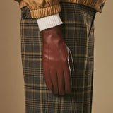 Julietta (brown) - Lambskin leather gloves with plush rabbit fur lining and touchscreen feature