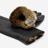 Julietta (black) - Lambskin leather gloves with plush rabbit fur lining and touchscreen feature