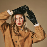 Julietta (black) - Lambskin leather gloves with plush rabbit fur lining and touchscreen feature