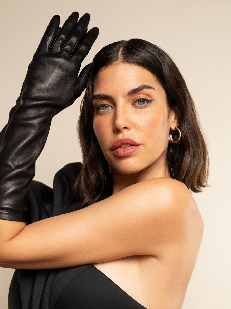 Leonora (black) - Italian cashmere lined 8-button length leather gloves - Leather Gloves Online - Luxury Leather Gloves - 3