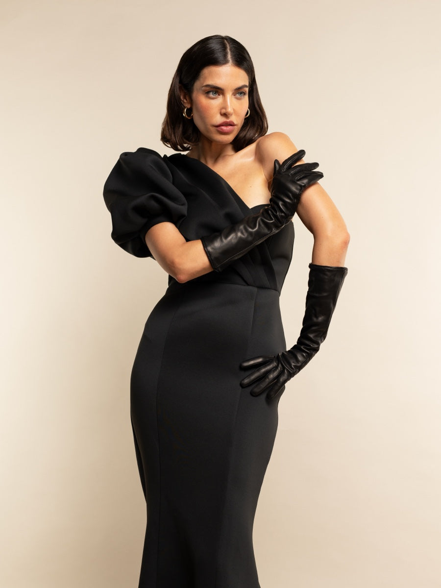 Leonora (black) - Italian cashmere lined 8-button length leather gloves - Leather Gloves Online - Luxury Leather Gloves - 4