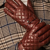 Luca (brown) - Italian lambskin leather gloves with cashmere lining and checkered pattern