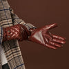 Luca (brown) - Italian lambskin leather gloves with cashmere lining and checkered pattern - Leather Gloves Online - Luxury Leather Gloves - 7