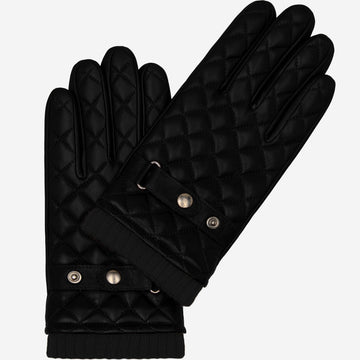 Luca (black) - Italian lambskin leather gloves with cashmere lining and checkered pattern - Leather Gloves Online - Luxury Leather Gloves - 1