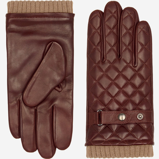 Luca (brown) - Italian lambskin leather gloves with cashmere lining and checkered pattern - Leather Gloves Online - Luxury Leather Gloves - 2
