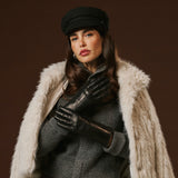 Luciana (black) - Extended women’s Italian lambskin leather gloves with rabbit fur lining