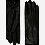 Luciana (black) - Extended women’s Italian lambskin leather gloves with rabbit fur lining