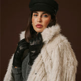 Luciana (black) - Extended women’s Italian lambskin leather gloves with rabbit fur lining