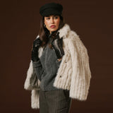 Luciana (black) - Extended women’s Italian lambskin leather gloves with rabbit fur lining