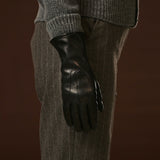 Luciana (black) - Extended women’s Italian lambskin leather gloves with rabbit fur lining