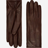 Luciana (brown) - Extended women's Italian lambskin leather gloves with rabbit fur lining
