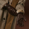 Luciana (brown) - Extended women's Italian lambskin leather gloves with rabbit fur lining