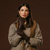 Luciana (brown) - Extended women's Italian lambskin leather gloves with rabbit fur lining