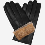 Marco (black) - Italian lambskin leather gloves with brown rabbit fur lining