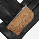 Marco (black) - Italian lambskin leather gloves with brown rabbit fur lining