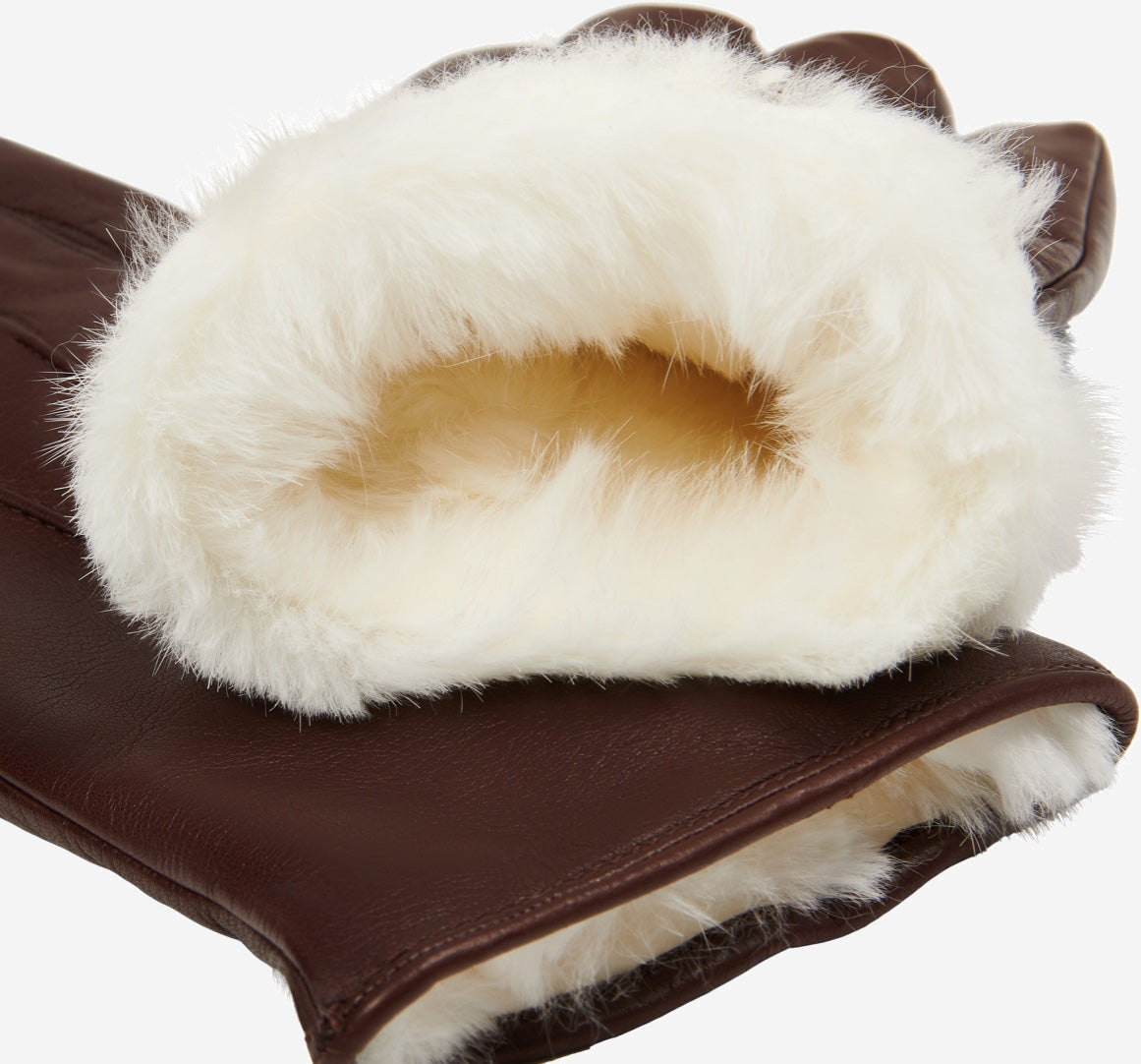 Marco (brown) - Italian lambskin leather gloves with white rabbit fur lining - Leather Gloves Online - Luxury Leather Gloves - 3