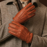 Matteo (brown) - Italian gloves made of American deerskin leather with cashmere lining