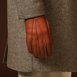 Matteo (brown) - Italian gloves made of American deerskin leather with cashmere lining