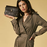 Mirella (brown) - Italian calf leather women's crossbody bag (with shoulder strap)