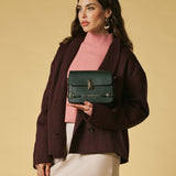 Mirella (green) - Italian calf leather women's crossbody bag (with shoulder strap)