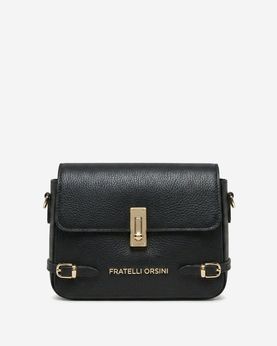 Mirella (black) - Italian calf leather women's crossbody bag (with shoulder strap)